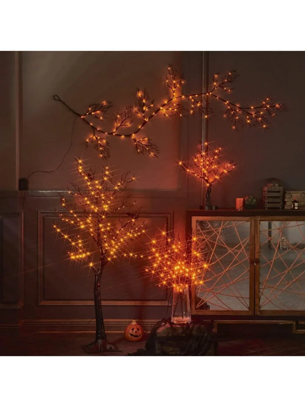 Spooky 4FT Halloween Tree Lights - 150 Orange LED, Plug-In Black Outdoor Decor